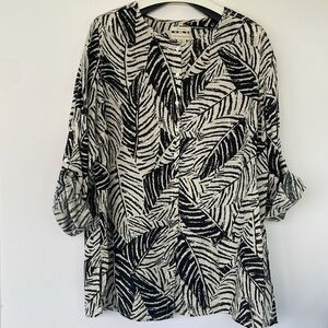 Cynthia Rowley 100% Linen Blouse Palm Leaf Shirt Mother of Pearl Plus Size 1X